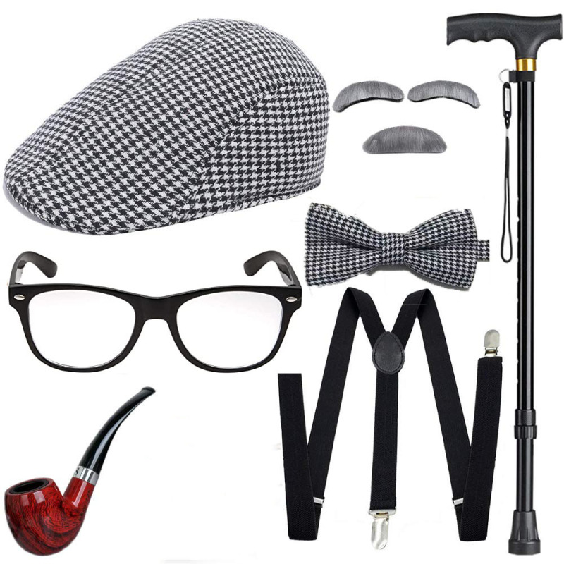 1920 s Gatsby theme makeup party European and American Halloween Old Man costume hat glasses crutch set 1920 s Gatsby theme makeup party European and American Halloween Old Man costume hat glasses crutch set