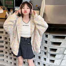 女童秋装春秋小清新连帽外套女孩洋气开衫儿童中大童新款小众上衣
