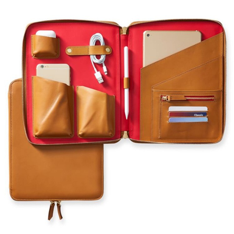 Customized High-End Genuine Leather Folder Made of Top-Layer Cowhide, Multifunctional, Can Hold Tablets, Small File Bags, and Computer Bags