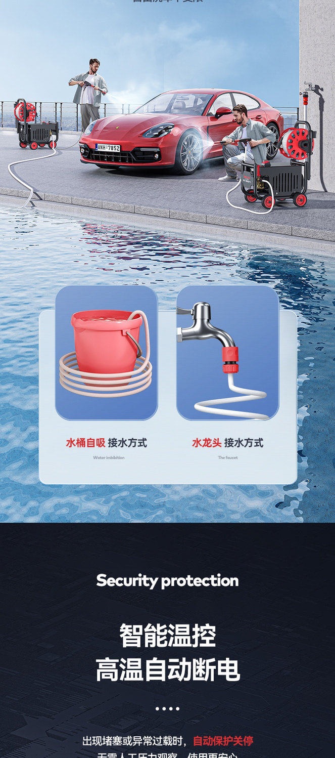 Delixi Car Washing Machine, a Household 220V High-Pressure Water Pump, Powerful Car Washing Water Gun, Strong Car Cleaning Tool