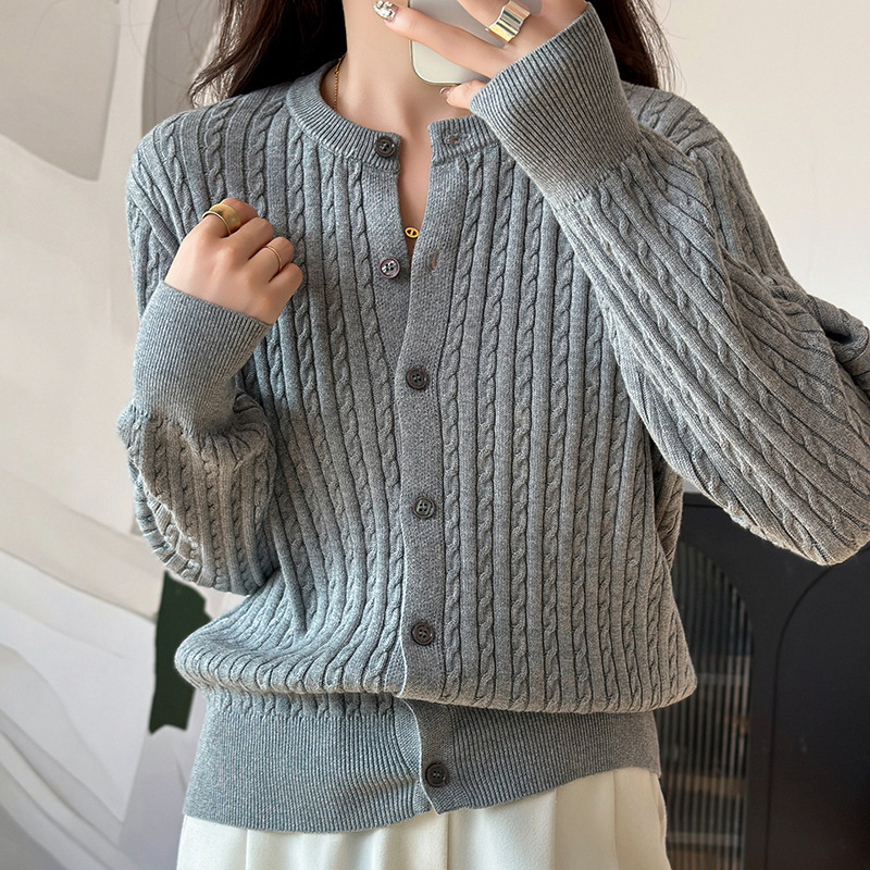 100% Pure Cotton Cable Knit Cardigan Sweater Jacket, Thick Cotton Twisted Heavy-Duty Autumn and Winter Sweater, Soft and Cozy