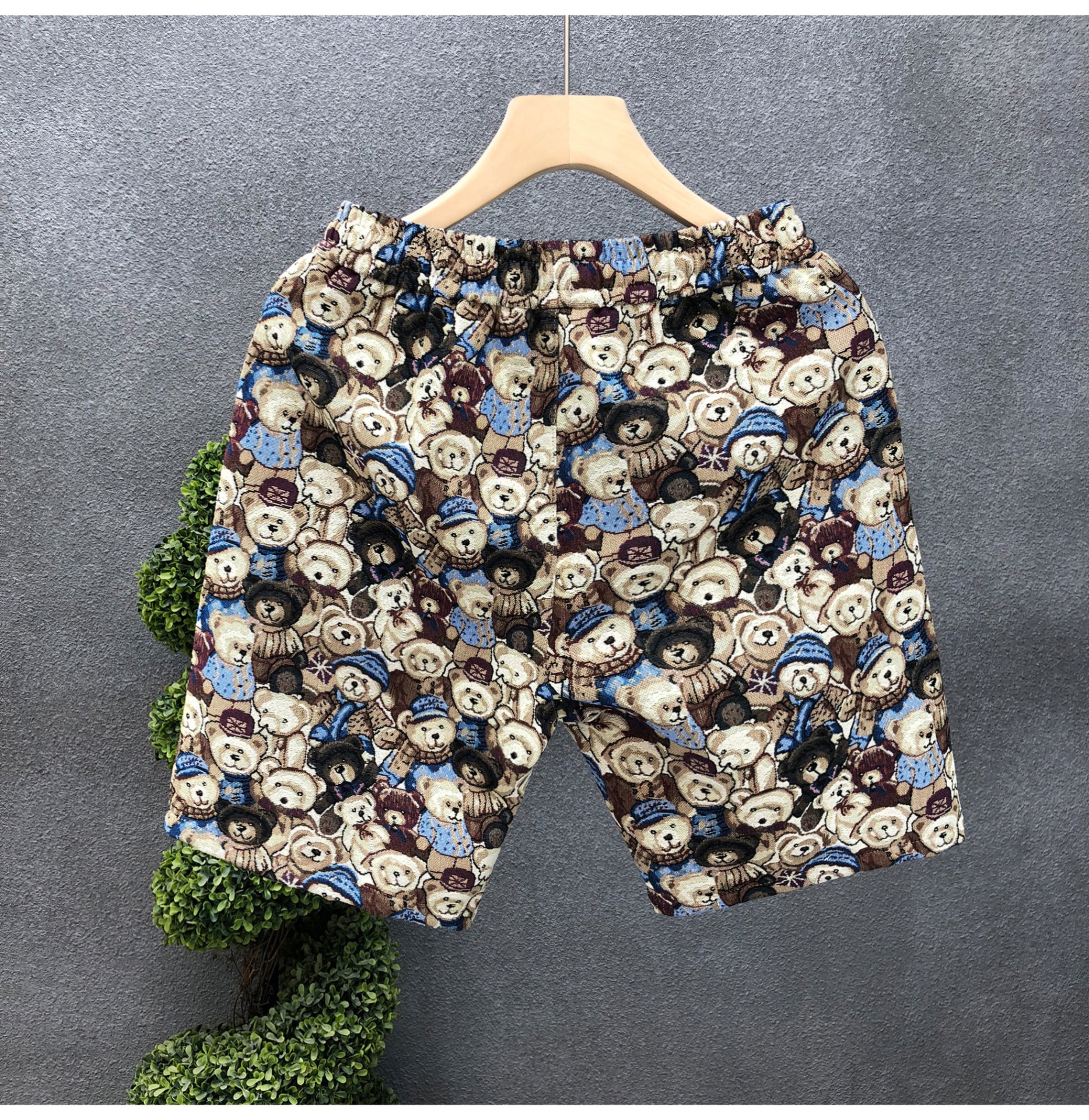 Men's All-Over Print Bear Pattern Casual Shorts Streetwear Style 5-Inch Inseam Lightweight Quick-Dry Beach Shorts Loose Fit Summer_viptrois.com