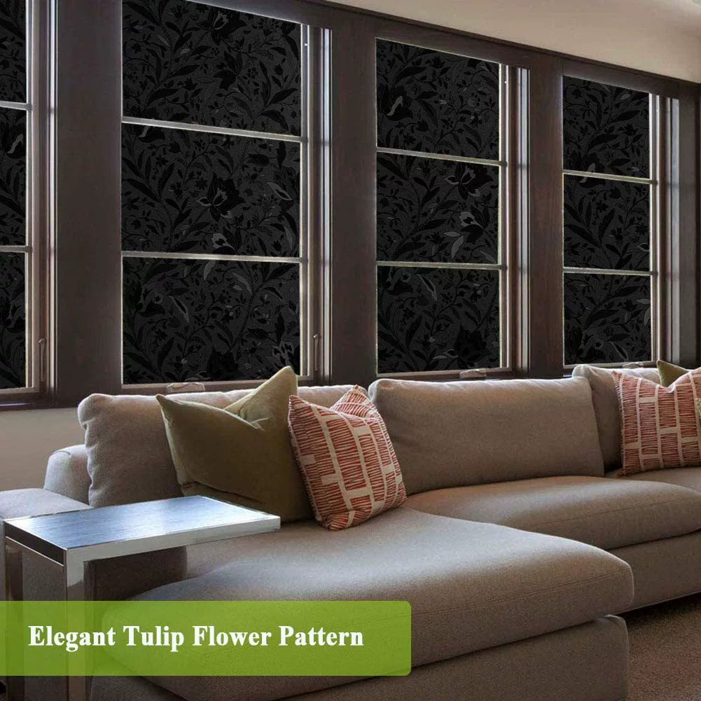 Новейшая пленка для электростатического стекла PVT черный тюльпан офис теплоизоляция анти-подглядывание без клея электростатическое стекло пленка