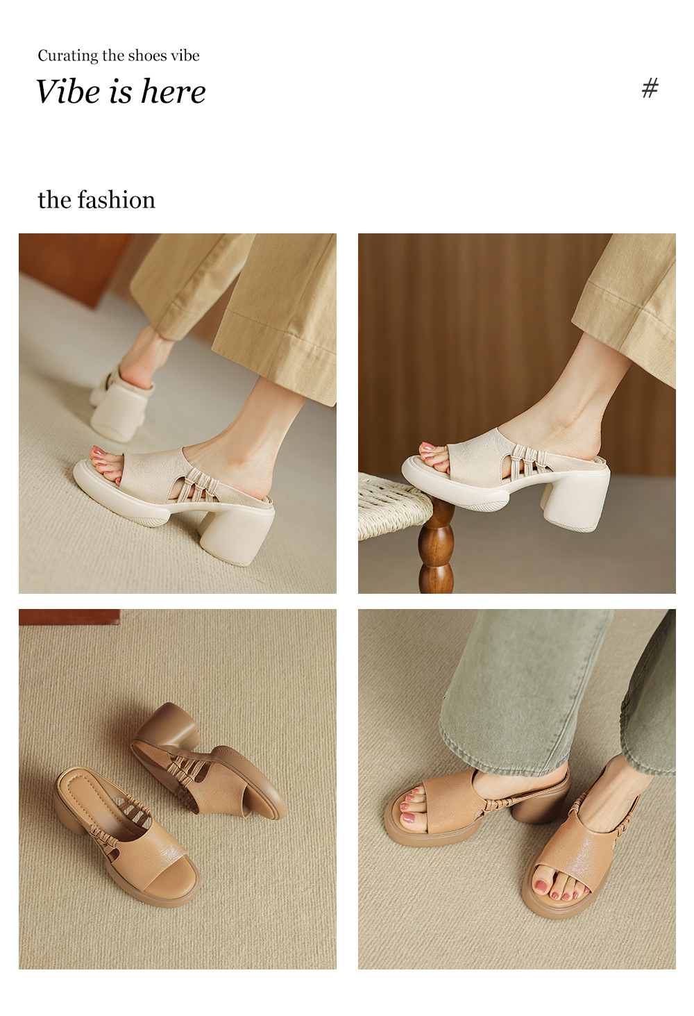 Sandal cao gót nữ da cừu siêu mềm, gót vuông, mũi hở, đế dày, quai ngang đan lưới — màu trắng ngà, màu mơ chi tiết 1