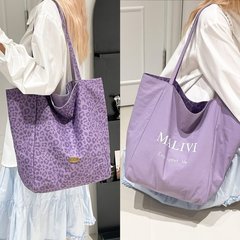 豹纹帆布双面可用包2025新款慵懒风托特包休闲单肩大容量托特包