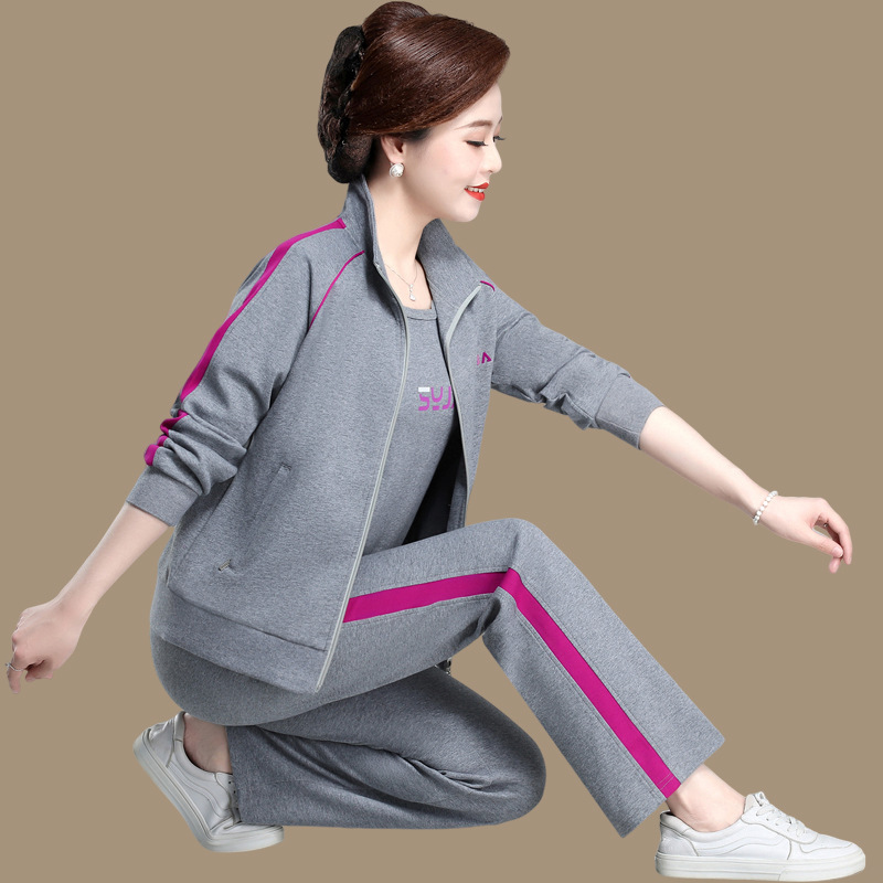 Mom's Autumn Jacket, Stylish Plus-Size Top, 2026 New Model, Middle-Aged and Elderly Women's Sportswear Set, Spring and Summer Three-Piece Set Mom's Autumn Jacket, Stylish Plus-Size Top, 2026 New Model, Middle-Aged and Elderly Women's Sportswear Set, Spring and Summer Three-Piece Set