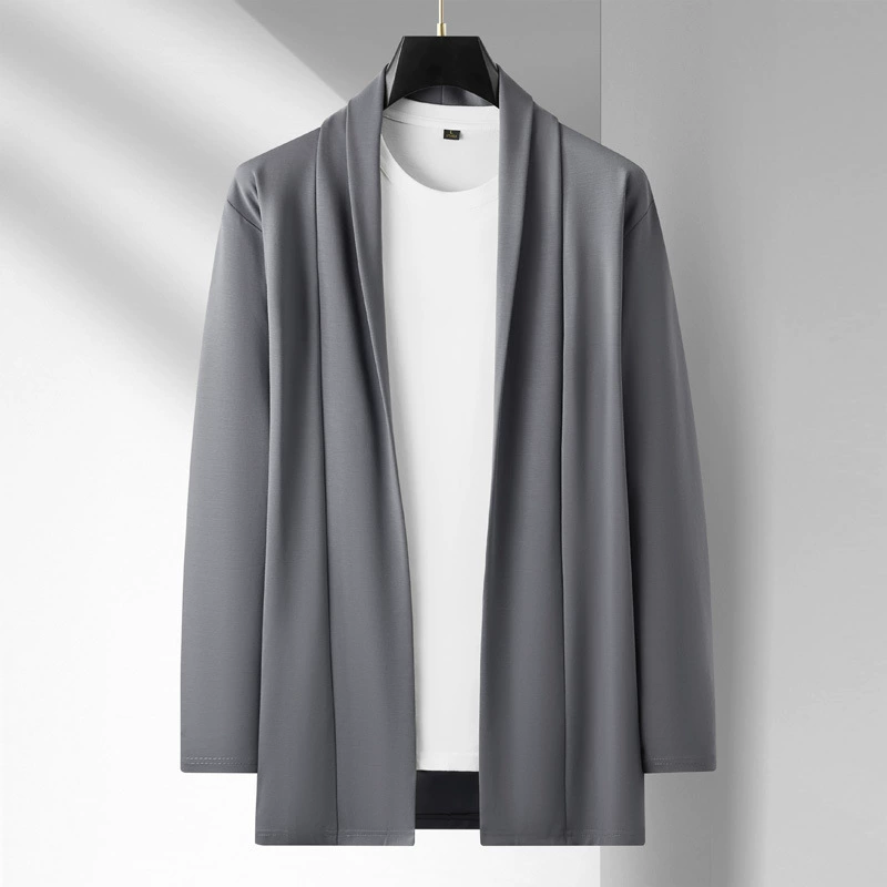 Мужской кардиган-накидка Fat Brother 2024 весна-лето, тонкий, больших размеров, средней длины, из ледяного шелка, свободный, эластичный