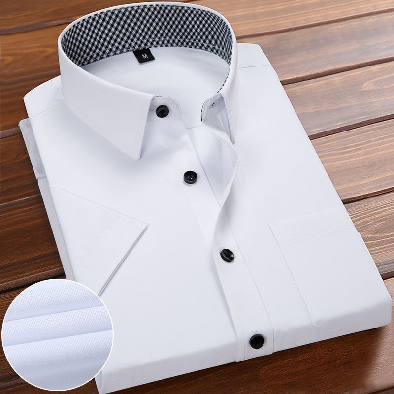 White Long-Sleeved Shirt for Men, Korean Style Slim Fit, Solid Color Casual Black Short-Sleeved Shirt, Business Professional Attire White Long-Sleeved Shirt for Men, Korean Style Slim Fit, Solid Color Casual Black Short-Sleeved Shirt, Business Professional Attire