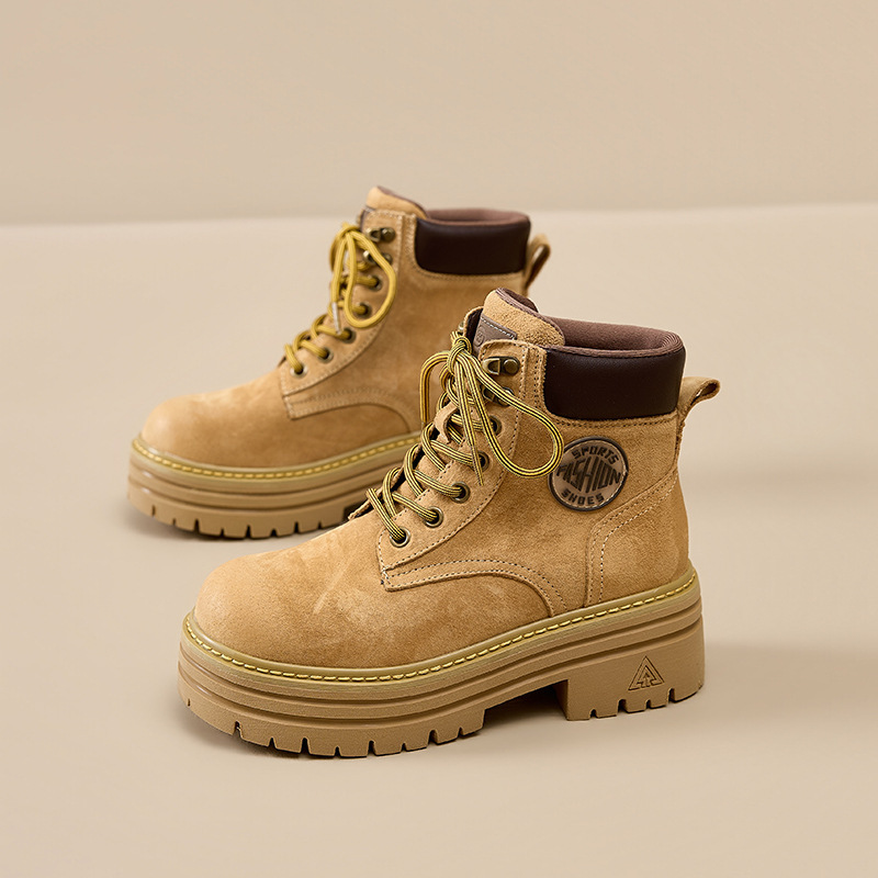 Genuine Leather Thick-Soled Martin Boots for Women 2026 Spring New Style British Style Casual Short Boots Outdoor Fashion Sports Yellow Boots Genuine Leather Thick-Soled Martin Boots for Women 2026 Spring New Style British Style Casual Short Boots Outdoor Fashion Sports Yellow Boots
