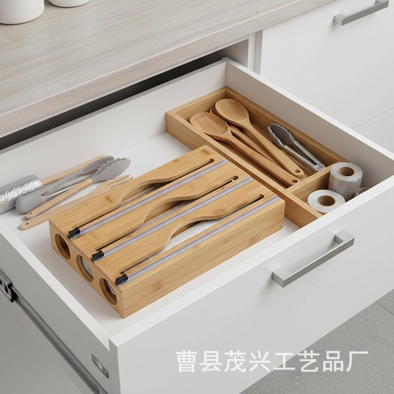 In-Stock Bamboo Cling Film Cutter Multi-Compartment Cling Film and Foil Paper Storage Box In-Stock Bamboo Cling Film Cutter Multi-Compartment Cling Film and Foil Paper Storage Box
