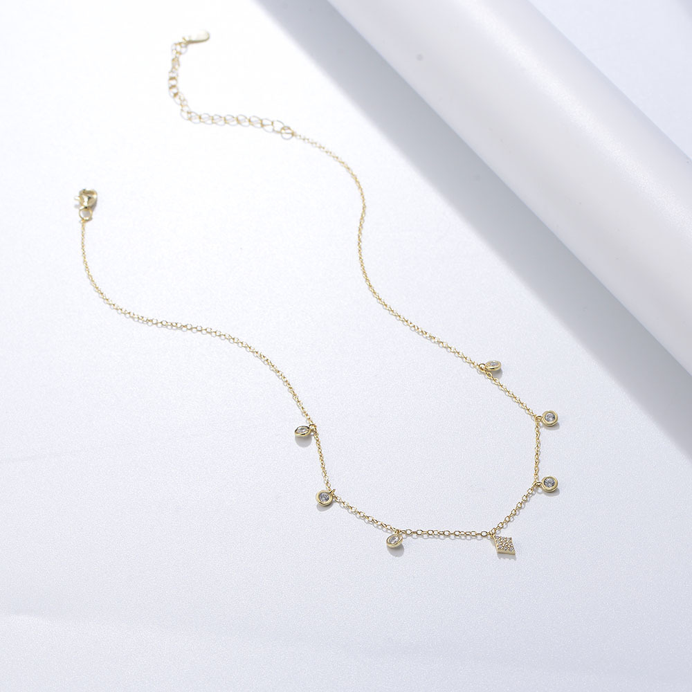 Europa y América ins estilo simple s925 plata esterlina diamante gargantilla collar temperamento femenino sexy corto ZIRCON clavícula cadena