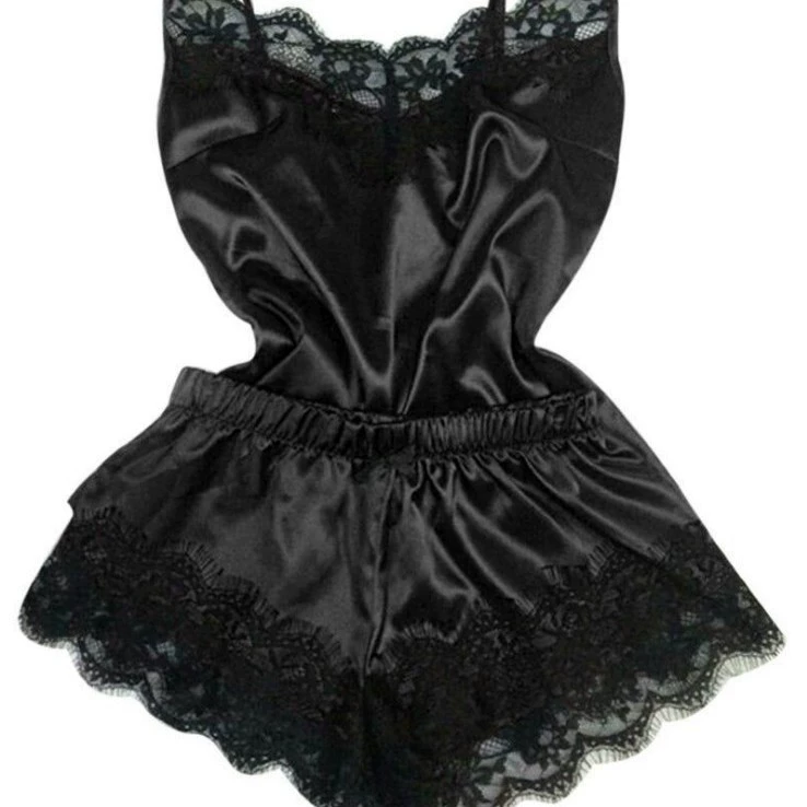 Lace Sexy Thin Pajama Set, Plus Size, Lift Effect, Spaghetti Straps