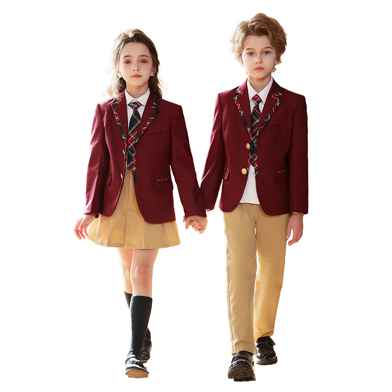 Uniforme de escuela primaria y secundaria Traje de traje de primavera y otoño para niños Traje de actuación de coro Traje de jardín de infantes Traje de clase de estilo universitario británico