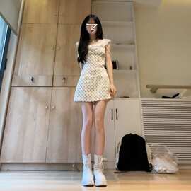 欲曲奇慕斯甜美夏季蕾丝新款波点小个子连衣裙短裙拼接收腰裙子