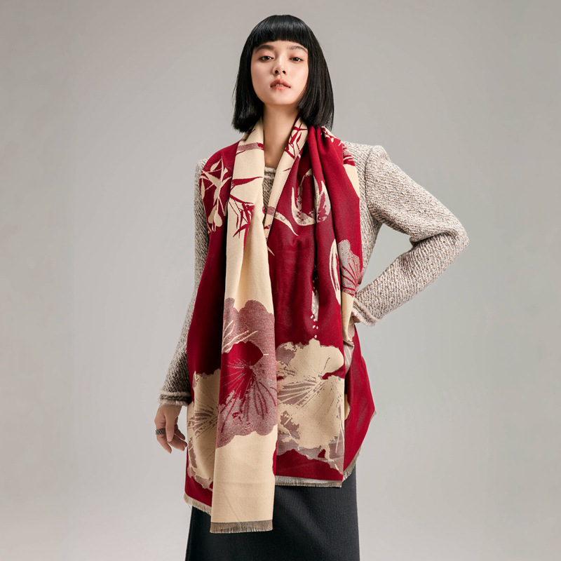 2024 nuevo viento de tinta de alto nivel de sensación cálida chal otoño invierno con bufandas de cachemira de doble cara
