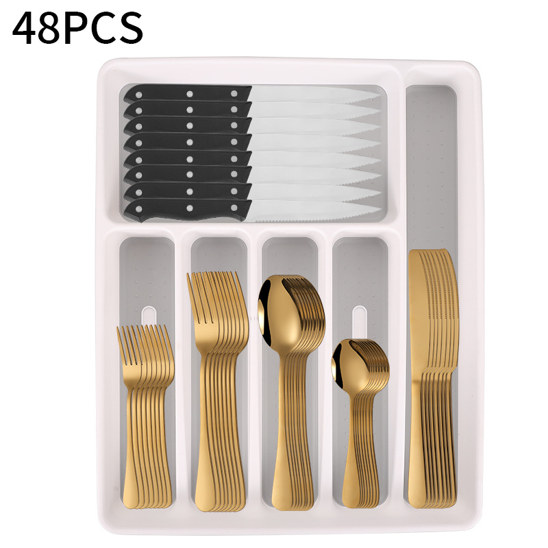 Juego de cubiertos de acero inoxidable 48/49 piezas Amazon cuchillo tenedor cuchara con caja de almacenamiento color dorado