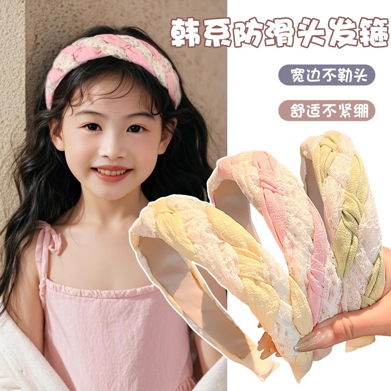 Niños bordes anchos de encaje twisted banda de cabello 2025 alta textura banda de cabello de dopamina universal para el cabello de presión