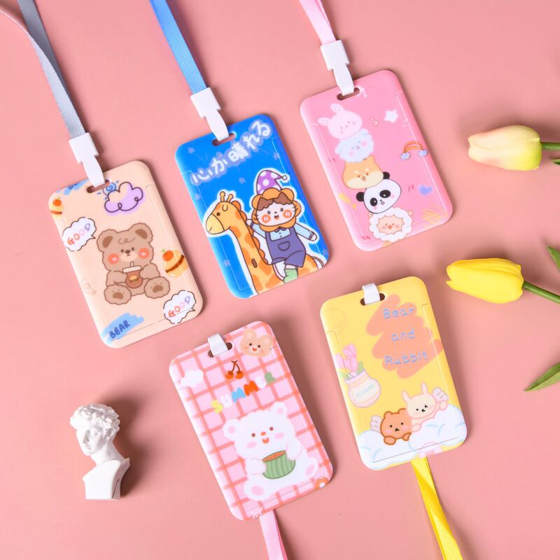 Student Meal Card Public Transport Card Bank Card Certificate Lanyard Protective Cover Korean Style Instagram Style Sliding Work Card Cover