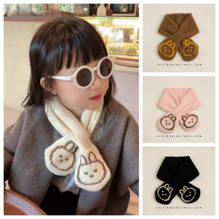 Korean Kidsren's Cute Rabbit Knitted Cross Neck Scarf for Boys and Girls, Fashionable and Versatile Woolen Neck Scarf for Autumn and Winter Baby Trend