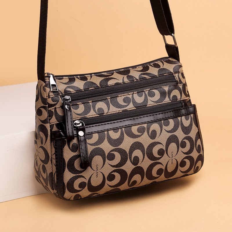 New 2024 Large Capacity Multi-layer Women's Crossbody Bag Shoulder Fashionable Printed Bag Middle-aged Mother Coin Purse