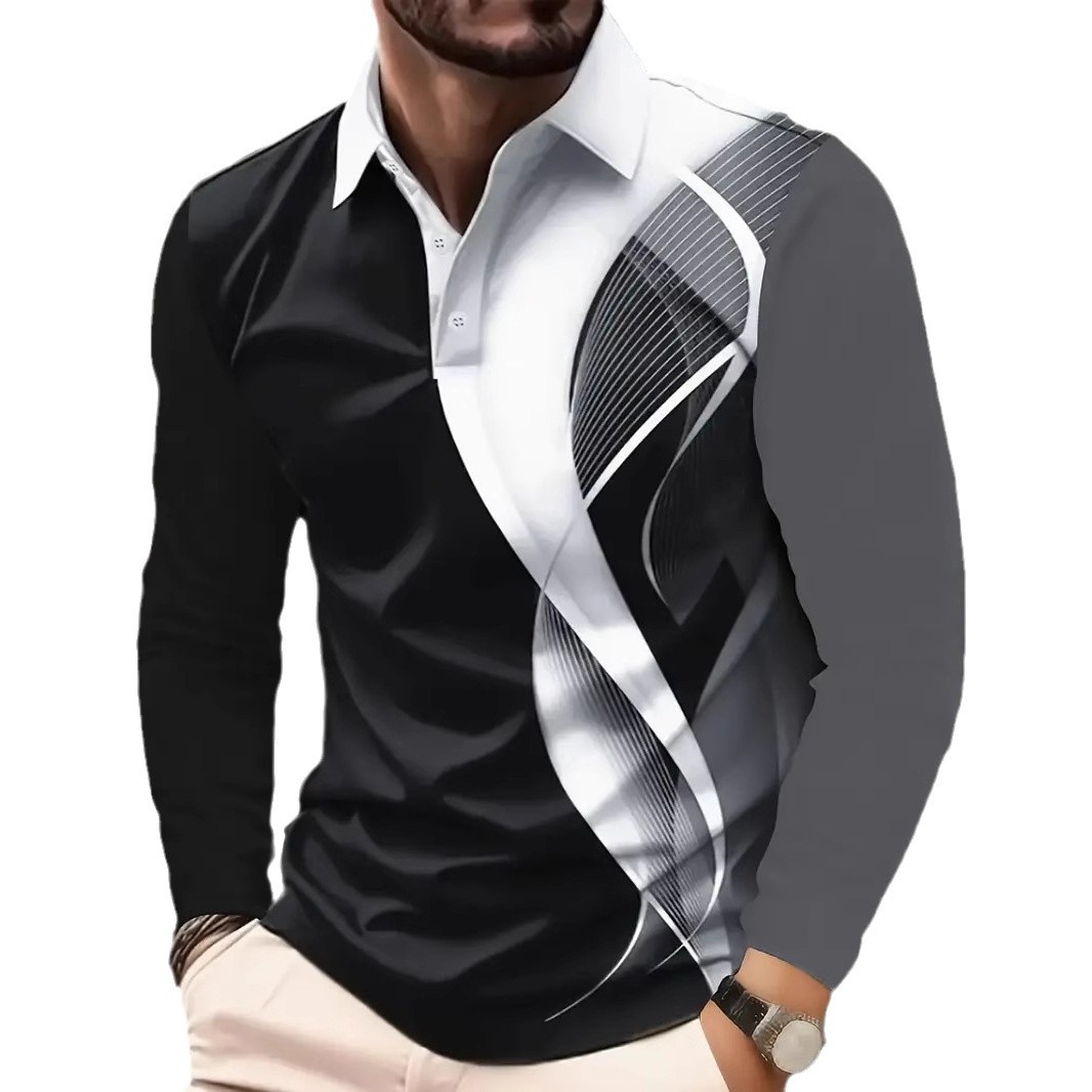 2024 venta caliente 3D impresión digital para hombres primavera y otoño deportes holgado transpirable manga larga botón cuello POLO camisa en stock