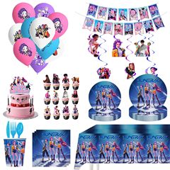 跨境新款猎魔女团K-POP 儿童生日派对布置装饰用品横幅蛋糕插排