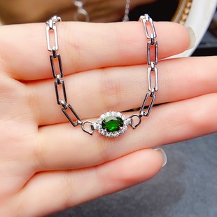 New Natural Olivine Diopside Bracelet S925 Silver Inlaid Main Stone 5*7mm Versatile Popular Trendy Women's Jewelry Wholesale