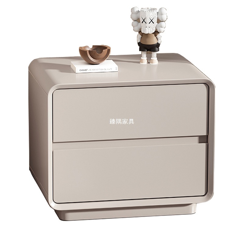 Italiano muy simple laca de madera maciza dormitorio ligero lujo alto sentido pequeño gabinete de cabecera de cama de viento crema