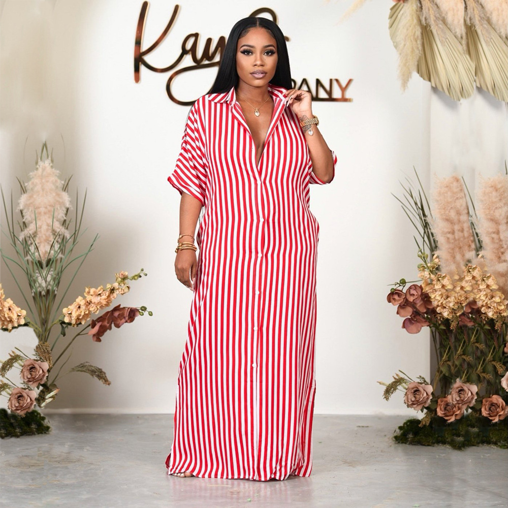 Women Clothing Striped Shirt Women Dress Split Dress French Dress