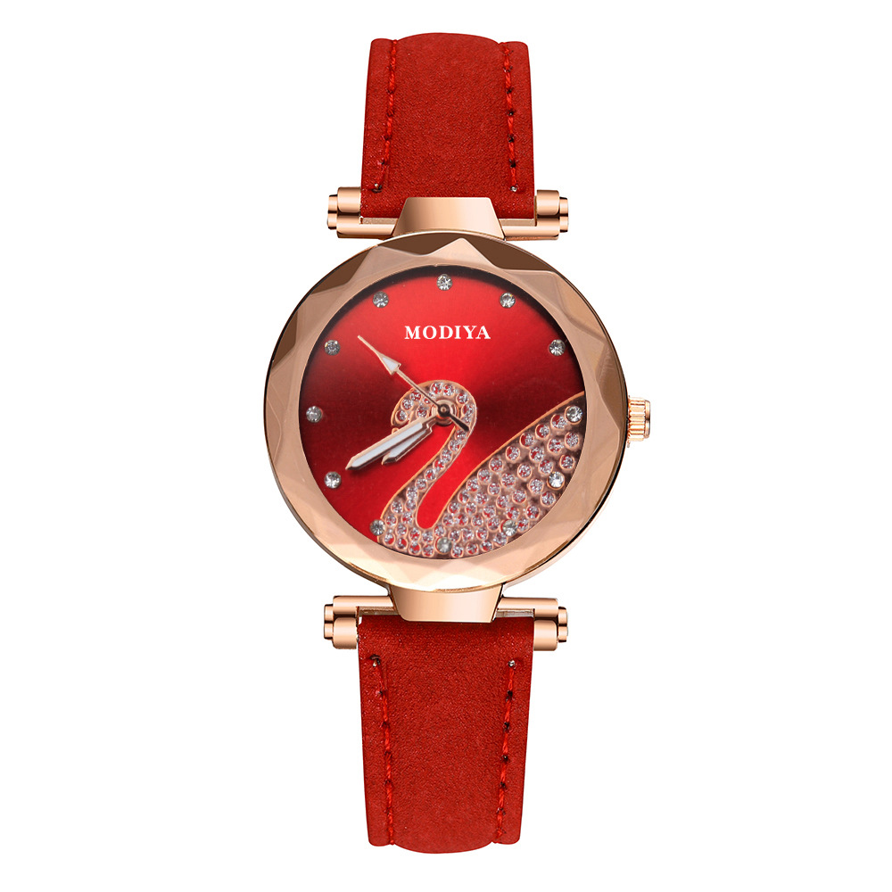 Montre-bracelet pour femmes mode cristal cygne cadran Quartz analogique montre pour femme avec bracelet en daim montre-bracelet_voghion.com