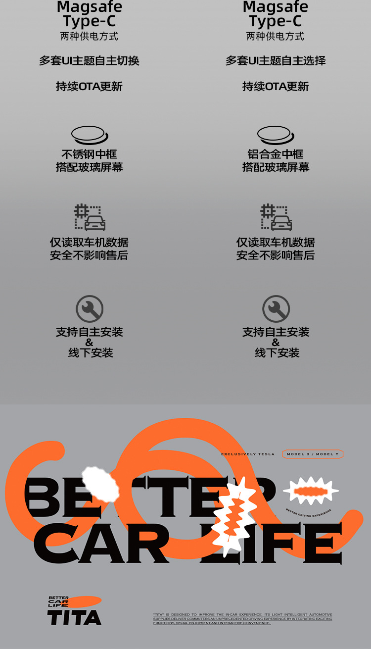 Tita Car Air Code Meter Wireless Magnetic Suction Type Is Suitable for Tesla's New Version Car Dashboard Display