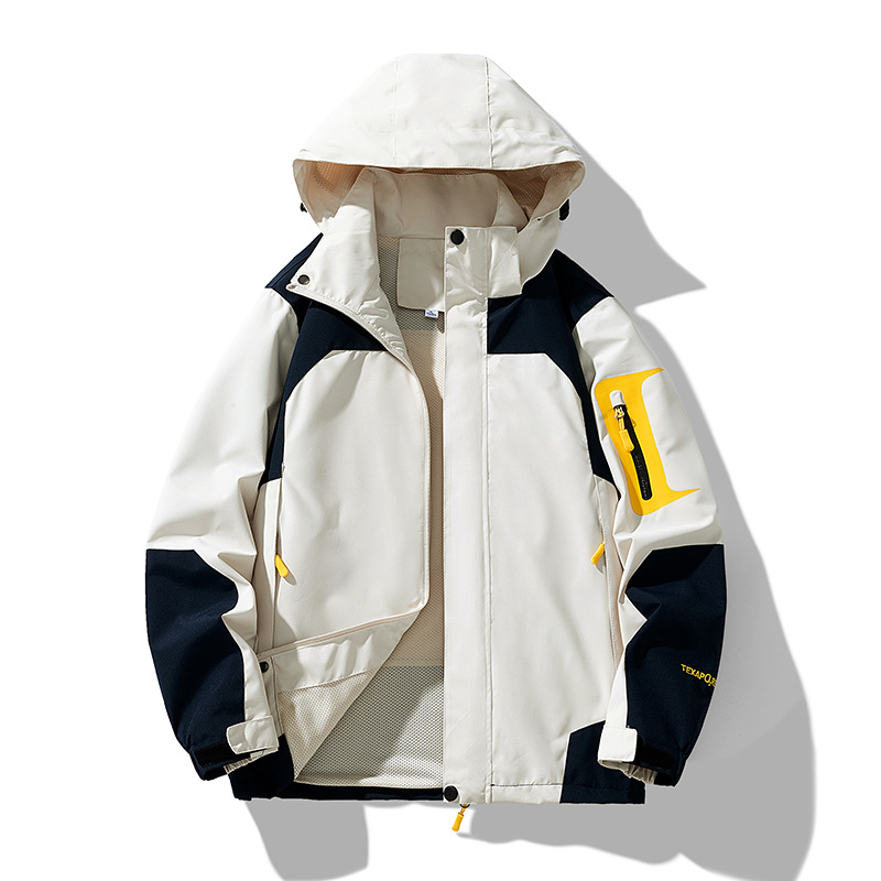 新款青少年冲锋衣外套男女登山服春秋拼色休闲夹克情侣装户外风衣