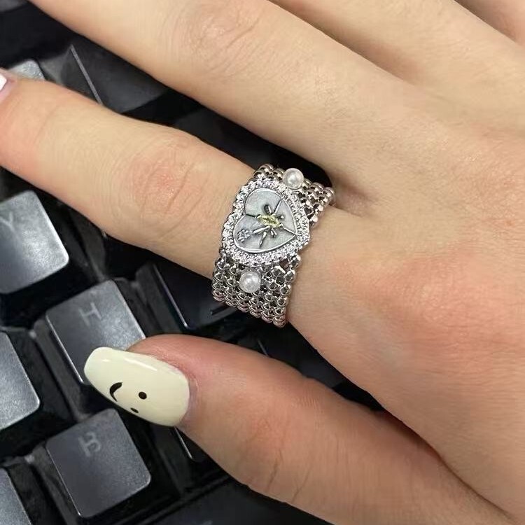 Love Wide Version Simple Pearl Six-Pointed Star Personalized Opening Adjustable Index Finger Ring Women's High-End Design Ring Love Wide Version Simple Pearl Six-Pointed Star Personalized Opening Adjustable Index Finger Ring Women's High-End Design Ring