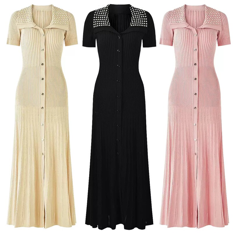 Cross-Border Women's Fashion S Brand 2026 Spring/Summer New Knit Dress European and American French Style Elegant Socialite Waist-Cinching A-Line Long Dress