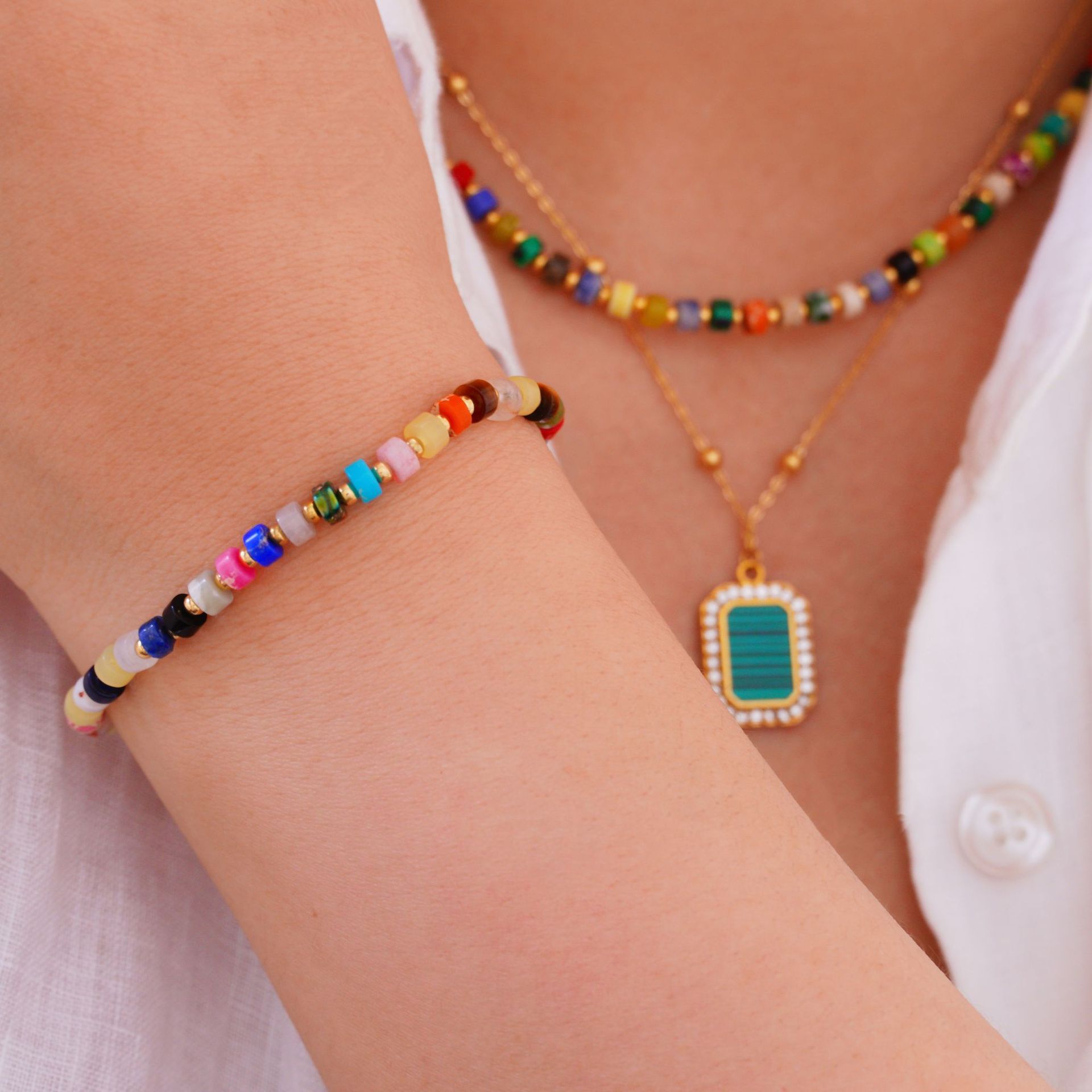 Elegant Lady Simple Style Natural Stone Titanium Steel Geometric Plating Women's Jewelry Set display picture 2