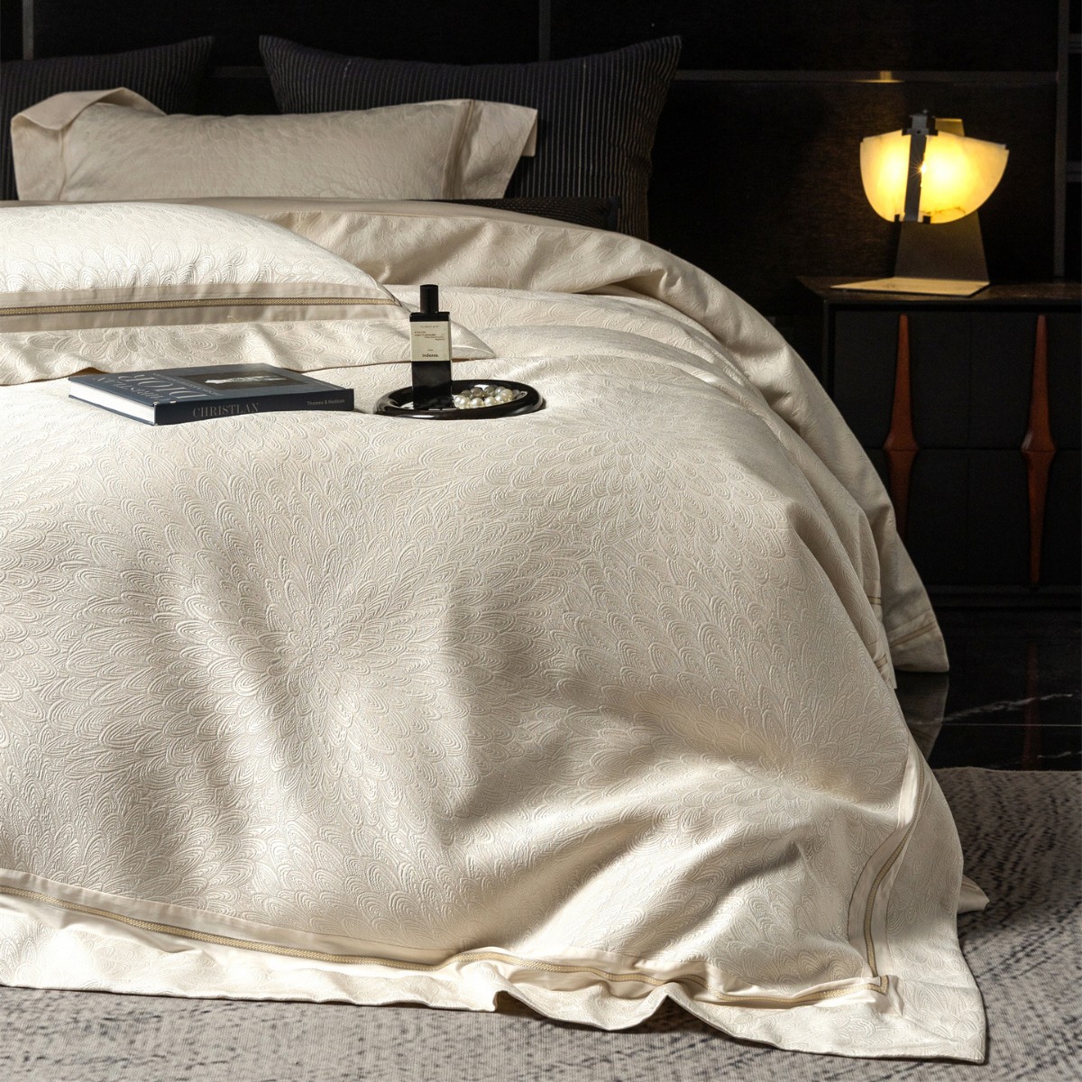 Italian Light Luxury Style High-Definition Jacquard Embroider Bedding Bed Sheetss Bed Cover Bedding Pure Cotton Long-Staple Cotton Four-Piece Set Quelin