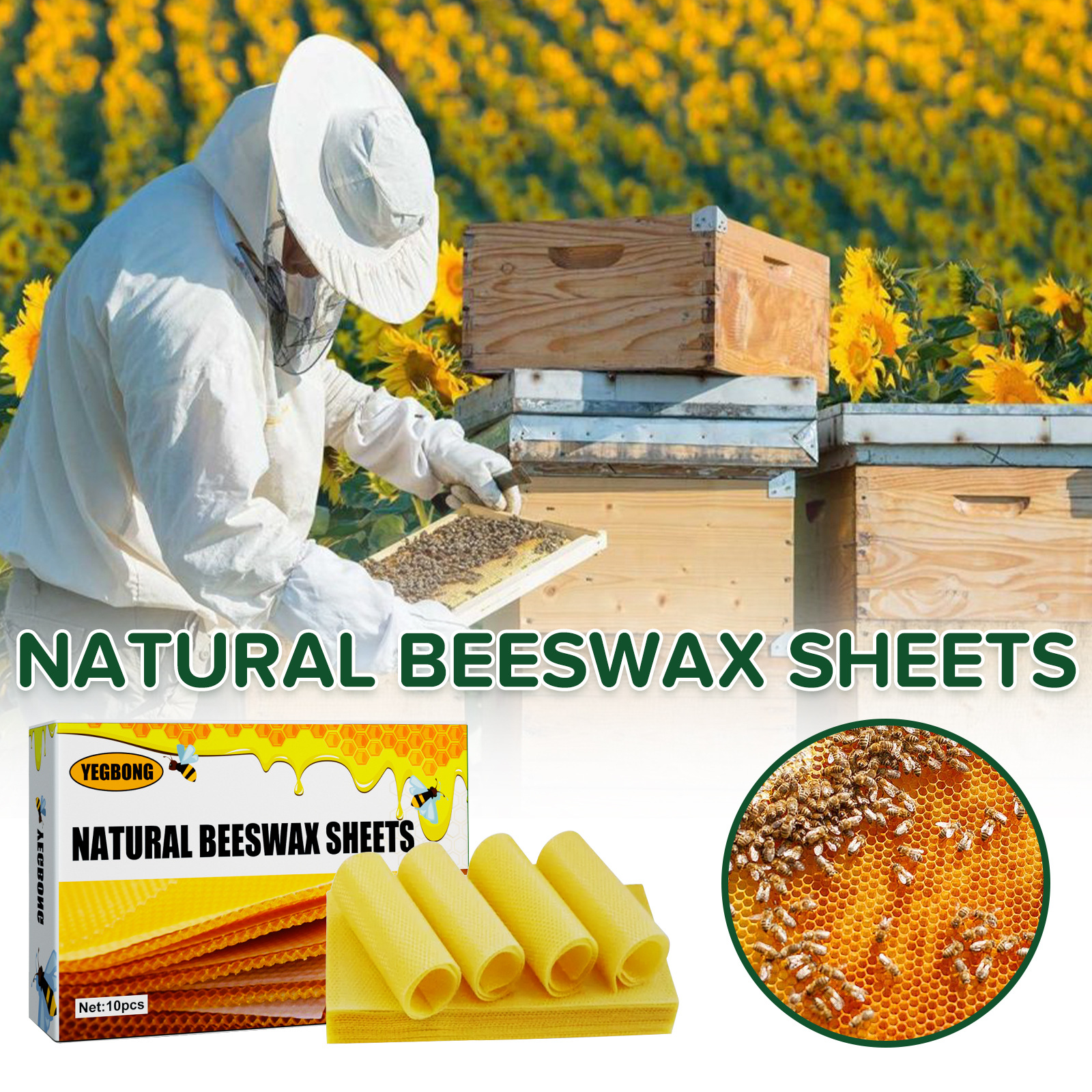 Yegbong Natural Beeswax Sheets for Beekeeping, Excellent Deep Cell Honeycomb Foundation Sheets, Bee Wax Sheets, Nest Foundation, Bee Hive