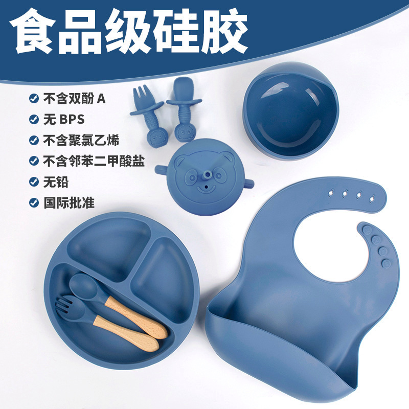 Vajilla de silicona para niños, vajilla de alimentación para bebés, babero de silicona, tazón de alimentos para bebés