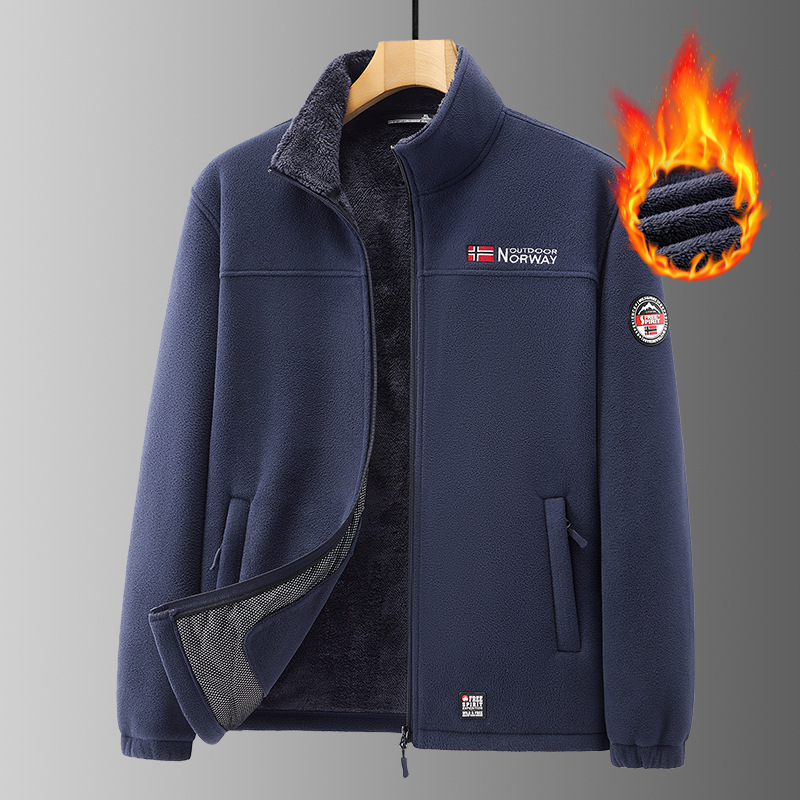 Export Norway cold-resistant warm padded polar fleece winter plus size men's fleece-lined stand collar fleece jacket coat