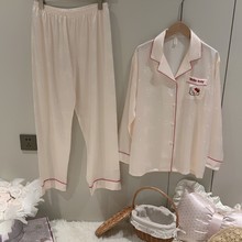 睡衣女夏季薄款长袖长裤冰丝绸2025年新款ins风KT猫三件套家居服