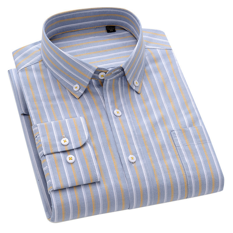 New Spring Oxford Cotton Long Sleeve Men's Shirt Casual Striped Fashion Pocket Plaid Men's Shirt
