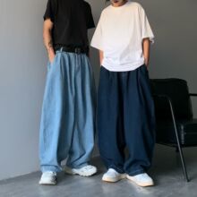 INS日系街头潮牌港风oversizet宽松bf百搭阔腿牛仔老爹长裤男女
