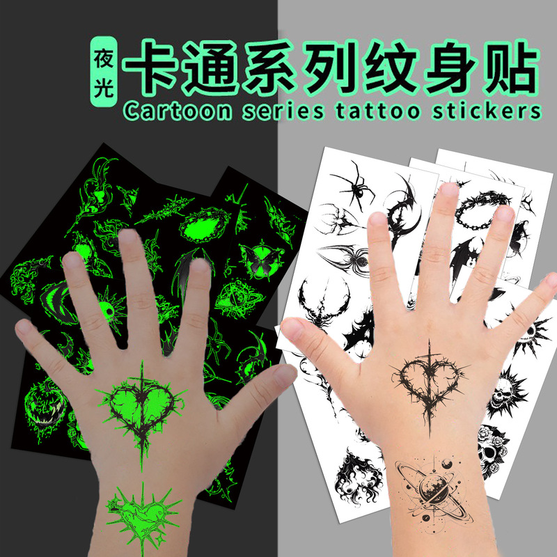 Cross-border New Dark Series Luminous Tattoo Waterproof Party Gift Funny Fun Face Stickers Cross-border Batch Cross-border New Dark Series Luminous Tattoo Waterproof Party Gift Funny Fun Face Stickers Cross-border Batch