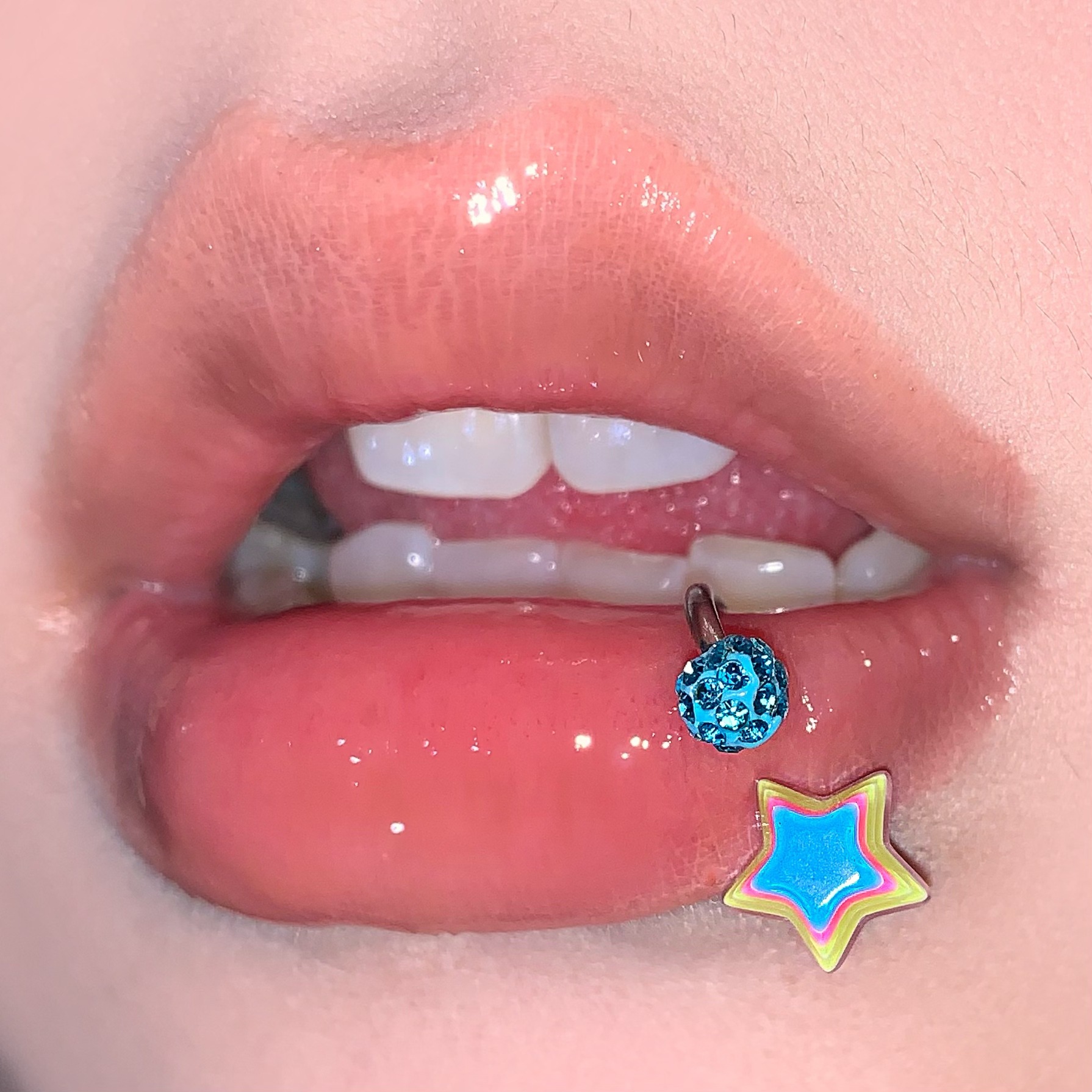 Labret stud lip piercing jewelry styling detail