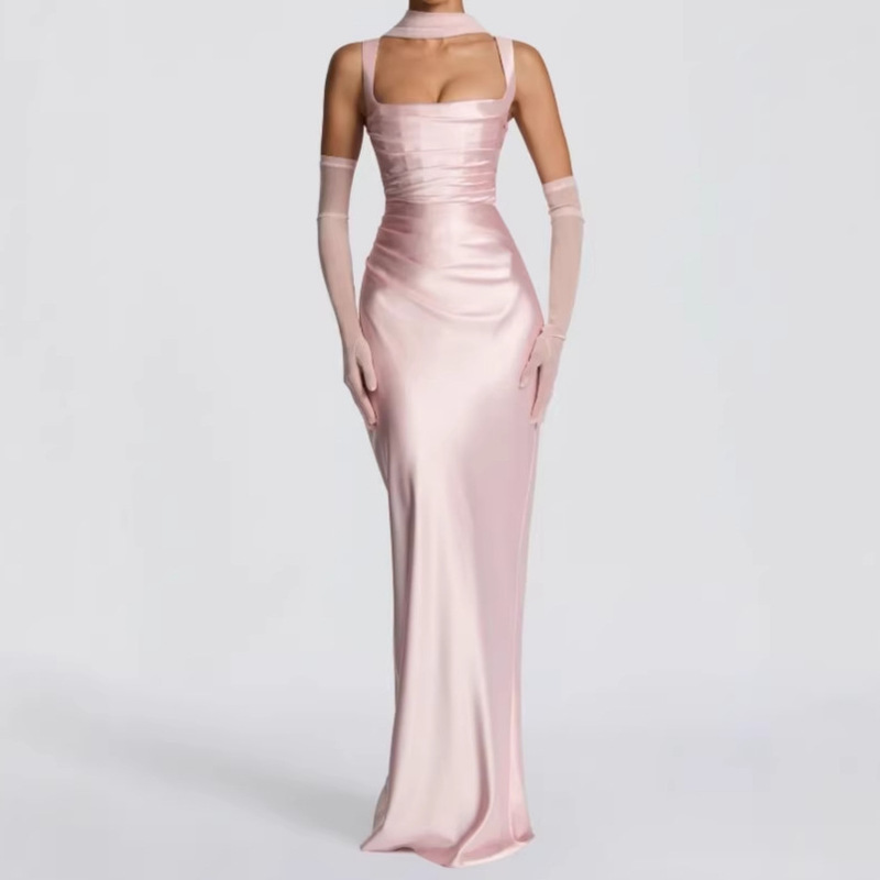 Nssf Self-Made European and American Foreign Trade New Women's Clothing Wholesale Fashionable Classic Dress Satin Strap Long Dress Nssf Self-Made European and American Foreign Trade New Women's Clothing Wholesale Fashionable Classic Dress Satin Strap Long Dress