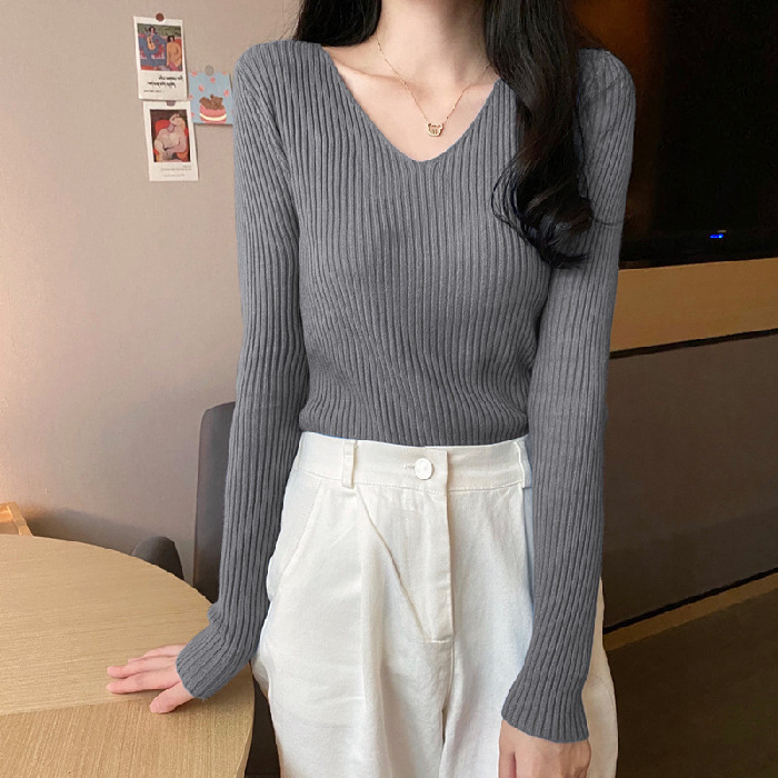 毛衣女2025秋冬新款百搭修身v领打底针织衫洋气内搭长袖紧身上衣|undefined