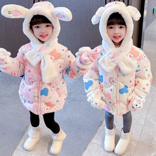 冬季新款女童棉衣韩版中小童加绒羽绒棉手套加厚保暖棉服外套