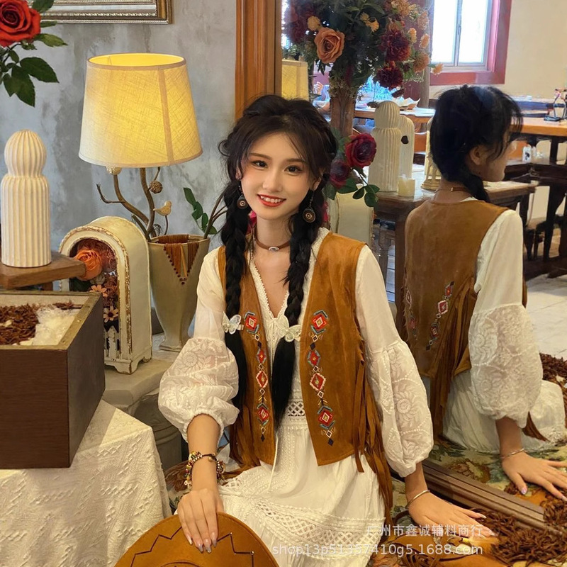 Super Beautiful Bohemian Retro Tassel Embroidered Vest for Travel and Vacation Wear Short Vest Top for Women