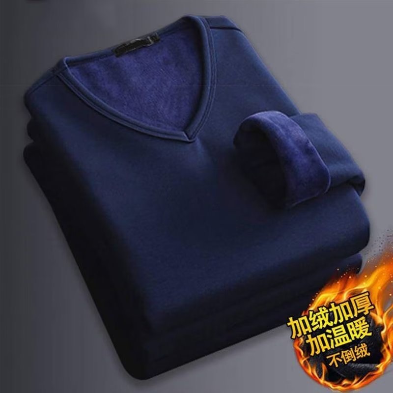 블루 논벨벳 긴소매 브이넥