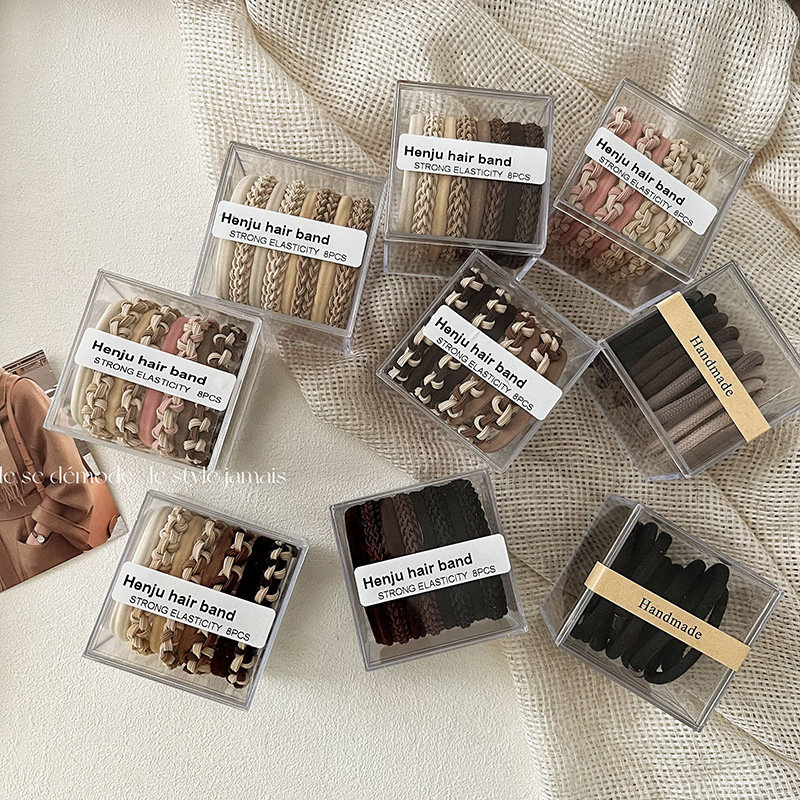 Anello per capelli intrecciato in scatola, corda per capelli senza cuciture, nuovo stile, elegante, semplice, elastico per capelli da ragazza, accessori per capelli_voghion.com